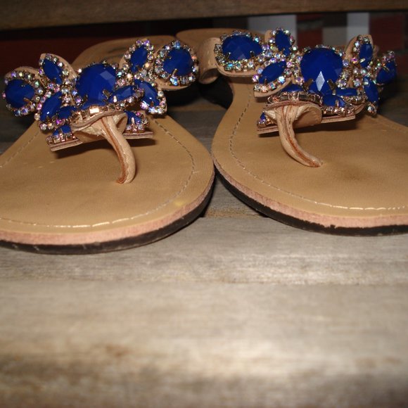COBALT BLUE GEM FLIP FLOPS/SANDALS SIZE 10M - Picture 5 of 5